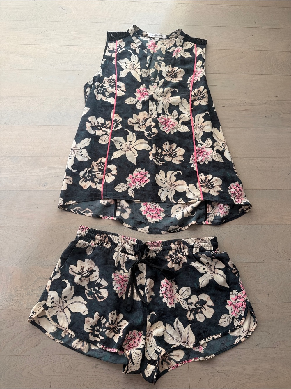 Elizabeth and James Floral Short and Tank Set with Cream and Pink
